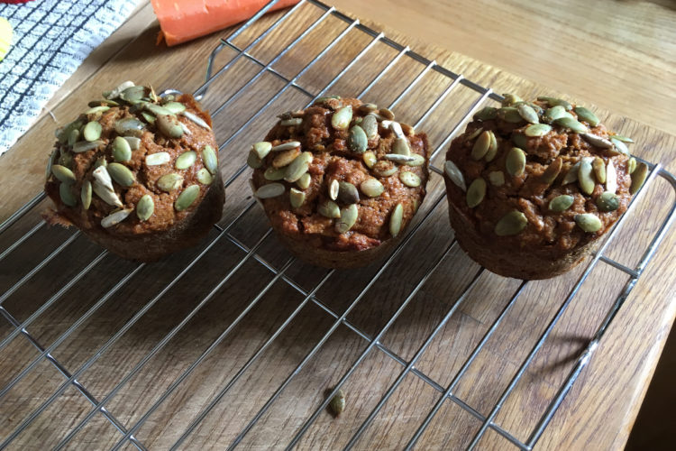 spelt carrot apple pumpkin seed muffins